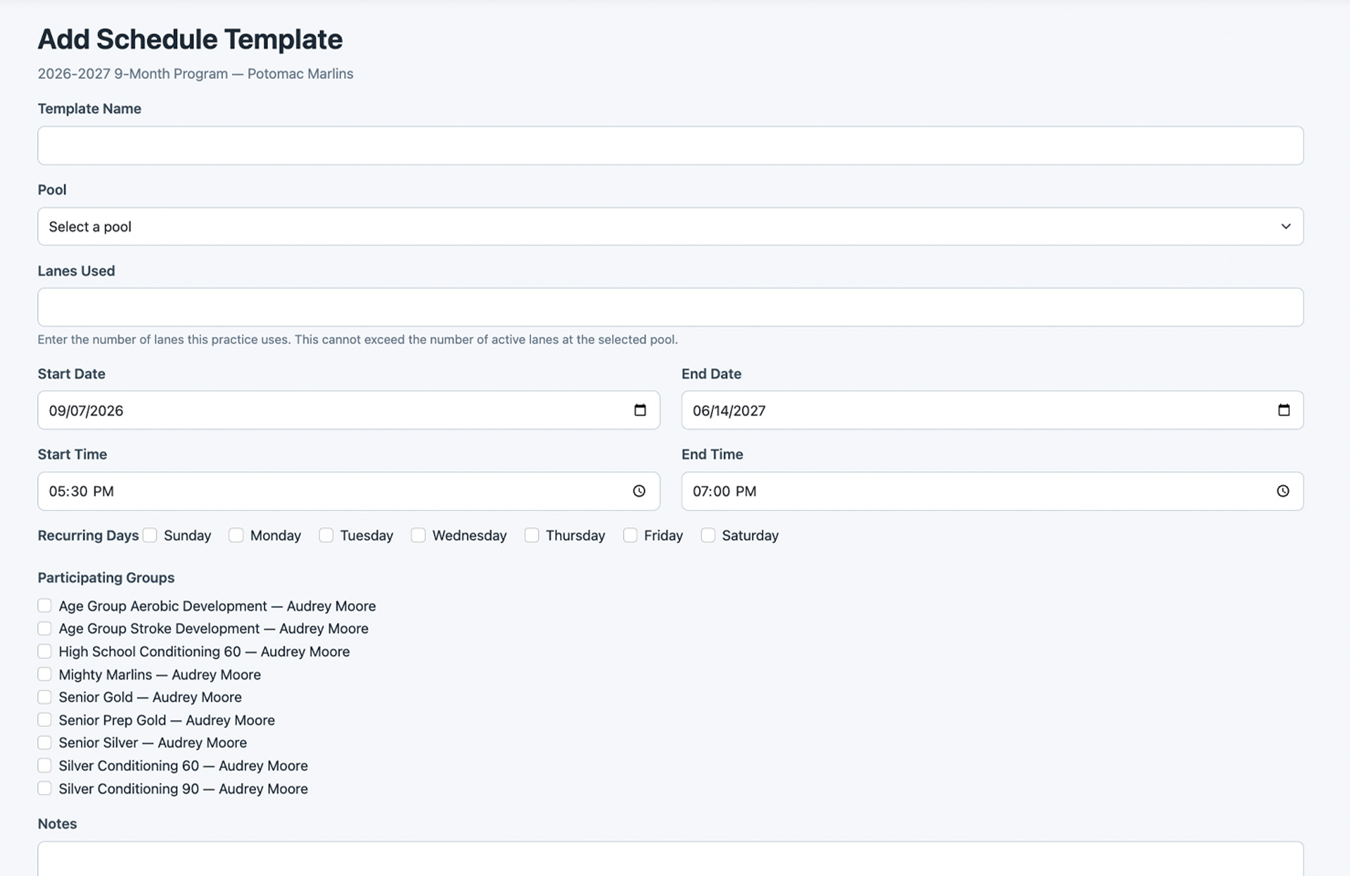 Add New Schedule Template